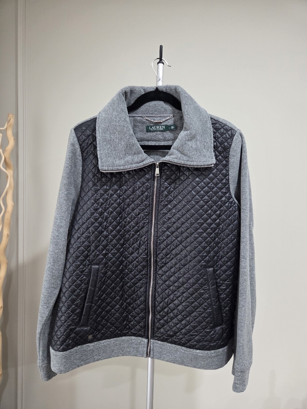 Lauren Ralph Lauren Gray & Black Quilted Fleece Jacket Sz.L
